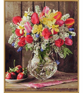 Virágok és eper (40 x 50 cm)